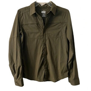REI Coop Army Green Boys Nylon/Spandex Longsleeve Hiking Button Down Shirt SzL